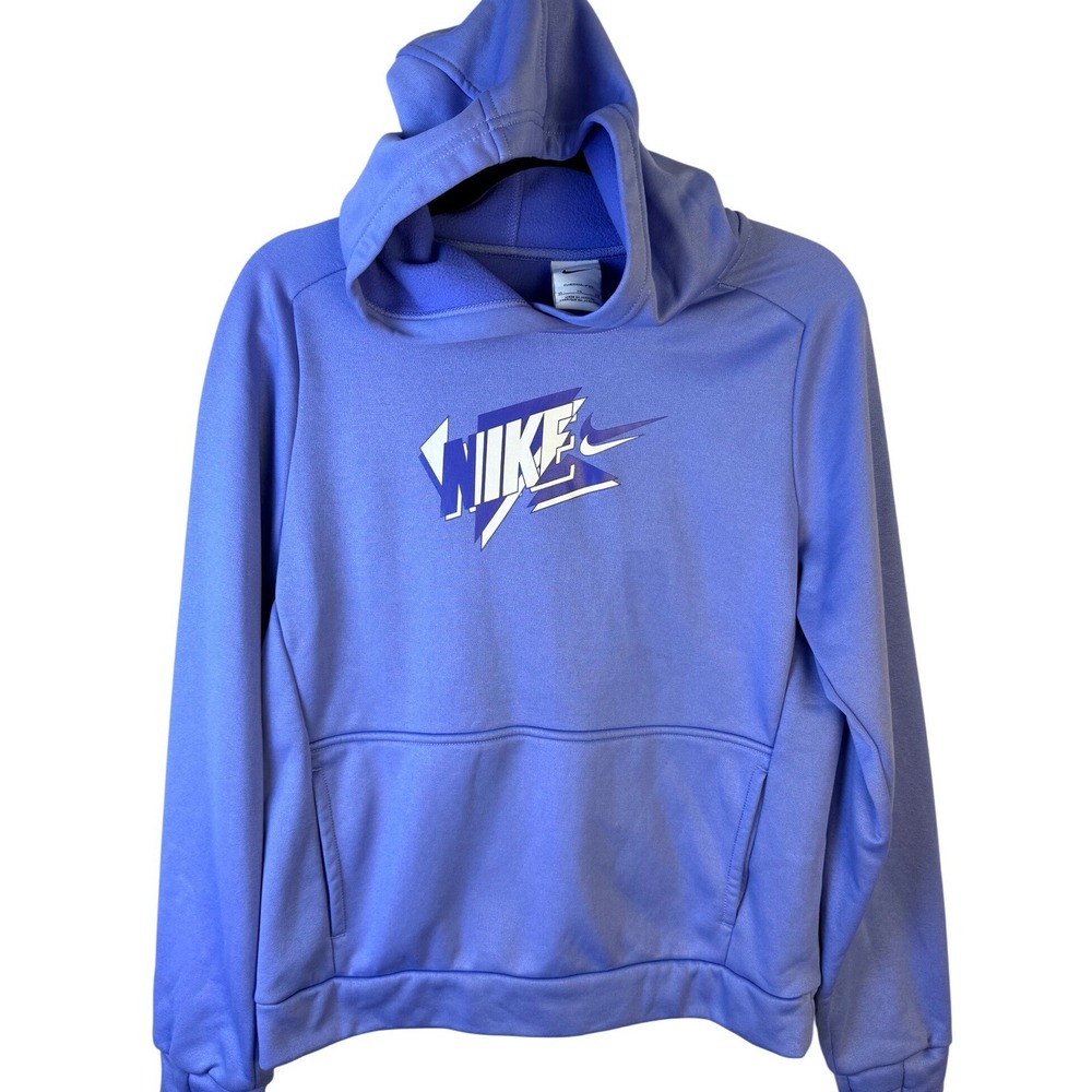 Nike Kids Therma-FIT Hoodie Blue Graphic Pullover Sweatshirt Size XL TG EG